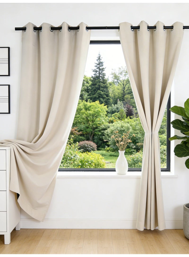 2 Panels 100% Blackout Curtains Solid Color Beige Eyelet Curtain Modern Minimalist Darkening Long Bedroom Thermal Insulated Grommet Top Window Curtains Drapes for Bedroom Living Room - Image 2