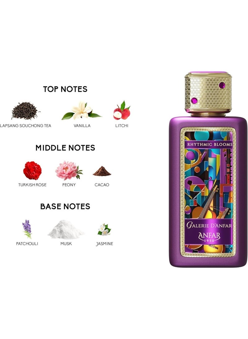 عنفر أنفار غاليري دي أنفار "ريذميك بلومز" أو دو بارفان 100 مل – عطر زهري غورماند للجنسين يدوم طويلاً مع الشاي والفانيليا والليتشي - Image 3