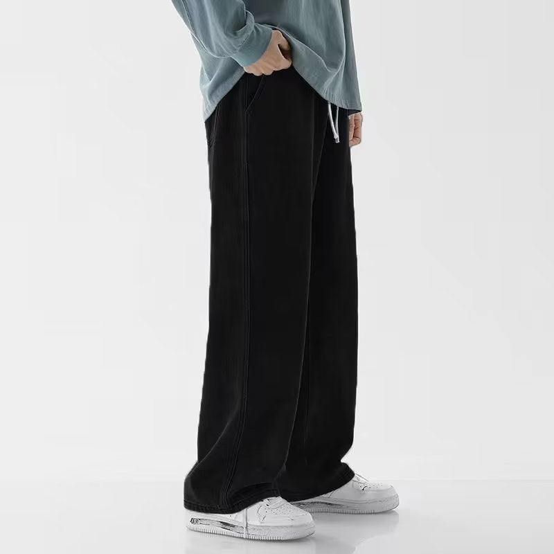 New Style Mens Jeans Loose Fit High Street Straight Leg Bell Bottoms Casual Trousers Cross-Border For Spring Autumn Summer Black (follow the store for priority delivery) 