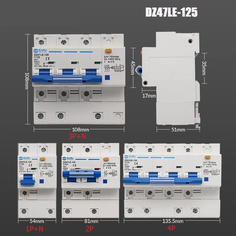 DZ47LE 63 125 RCBO Leakage Protector 2P 20A AC400V Overload Protection Circuit Breaker - Image 4