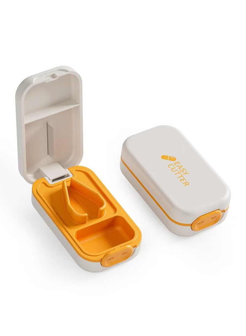 Generic ​​Food-Grade Pill Cutter: 2-in-1 Tablet Splitter & Organizer with Child-Proof Lock - Orange​  - Image 1