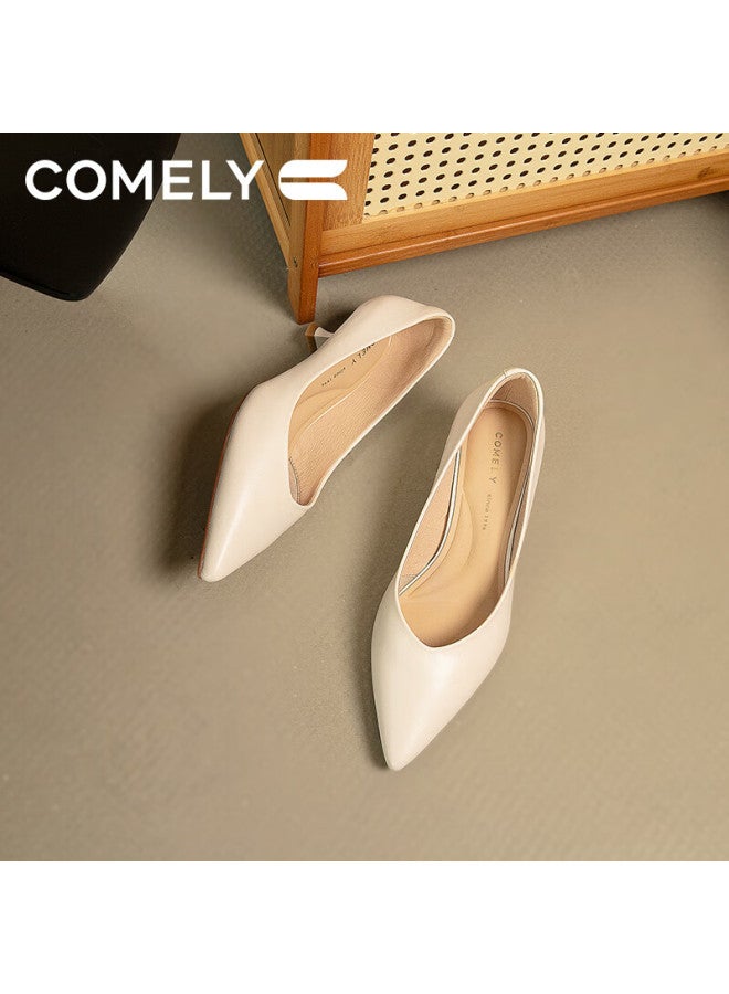 Comely Women's Spring High Heels Wine Glass Heel Fashion Commuting Dating Single Shoes Simple Pointed Professional Shoes Beige Size 38 - Image 5