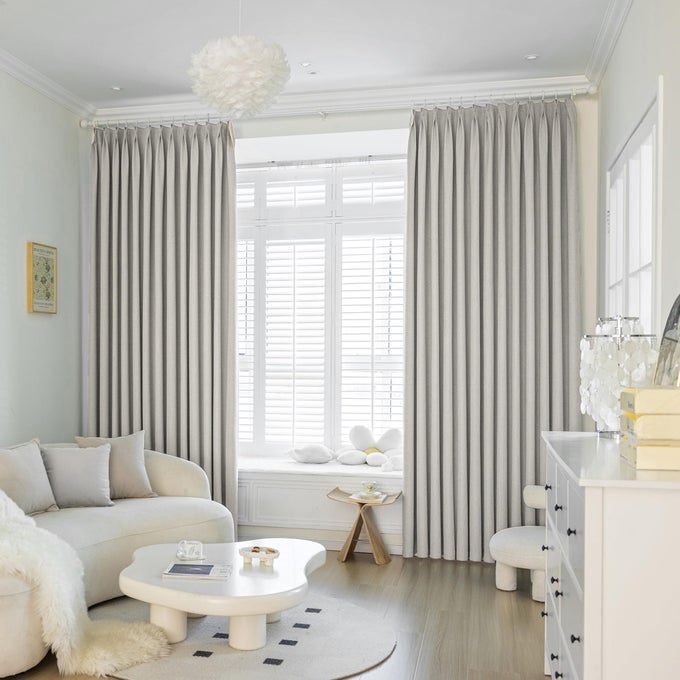 TOTAL BLACKOUT 72 W PINCH PLEATED CURTAIN WITH HOOKS TIEBACK THERMAL INSULATED LINEN TEXTURED PINCHED PLEATED DRAPE FOR SLIDING PATIO DOOR GREYISH BEIGE 1 PANEL 72 W X 84L
