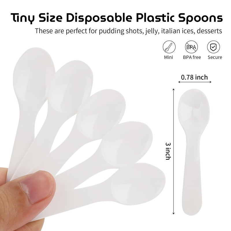 Ameiloz 50Pcs 3"" Mini Tasting Spoons Tiny Plastic Taster Spoon For Yogurt Pudding Jello Shots Ice Cream  Extra Small Sample Micro Spoons (White) - Image 2