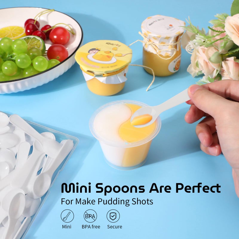 Ameiloz 50Pcs 3"" Mini Tasting Spoons Tiny Plastic Taster Spoon For Yogurt Pudding Jello Shots Ice Cream  Extra Small Sample Micro Spoons (White) - Image 5