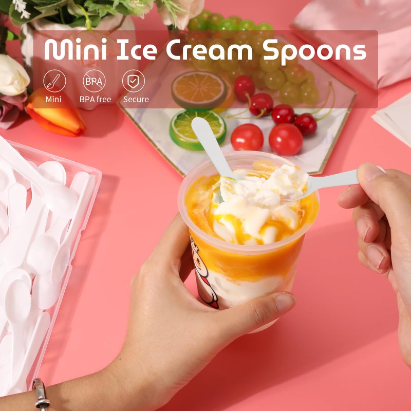Ameiloz 50Pcs 3"" Mini Tasting Spoons Tiny Plastic Taster Spoon For Yogurt Pudding Jello Shots Ice Cream  Extra Small Sample Micro Spoons (White) - Image 4
