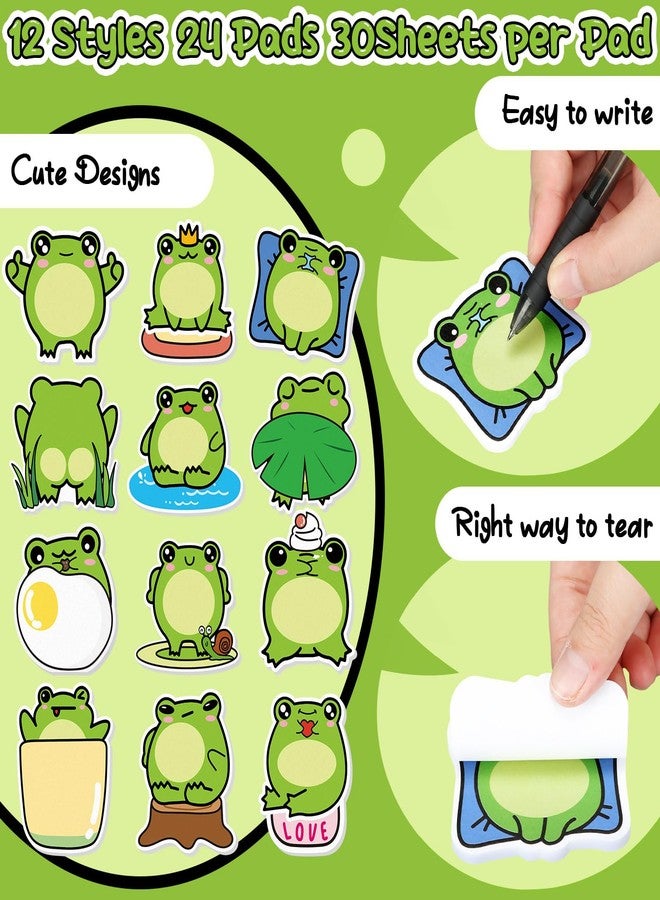 Yinder 24 Pads Cute Sticky Notes Kawaii Fun Animal Sticky Notes Pads Bulk Cartoon Memo Self Adhesive for Veterinary Gift Office School Tab Party Supplies(Frog) - Image 3