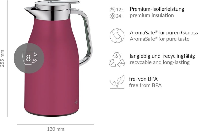 Alfi Skyline Deep Rose Matte & Chrome Thermal Carafe, 1L - Image 4