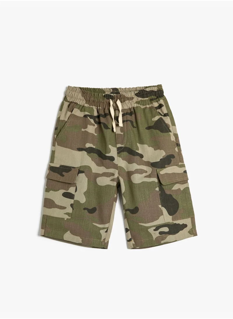 KOTON Shorts Military Patterned Side Pocket Detail Drawstring Cotton