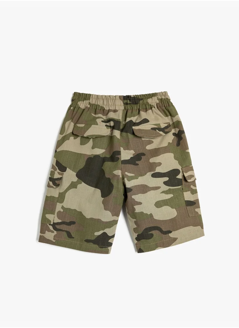 كوتون Shorts Military Patterned Side Pocket Detail Drawstring Cotton