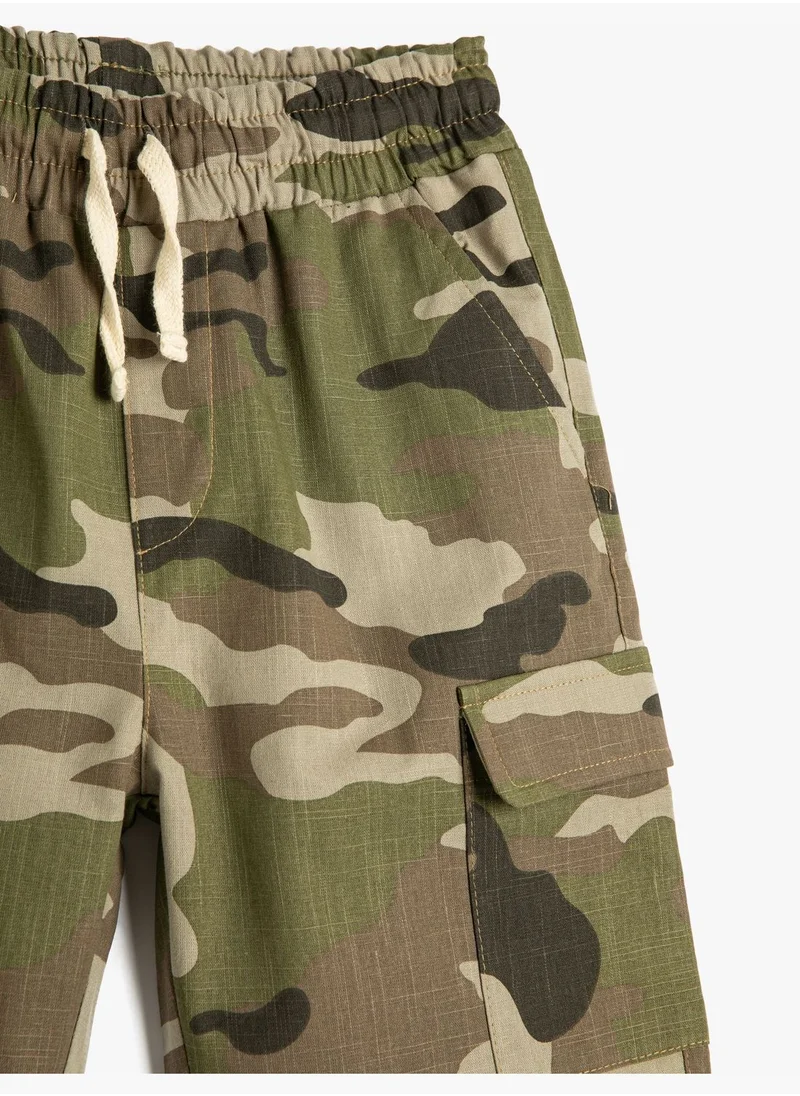 KOTON Shorts Military Patterned Side Pocket Detail Drawstring Cotton