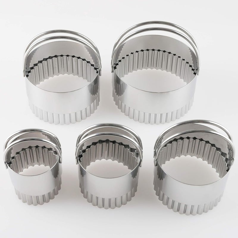 forkmannie Biscuit Cutter Set Stainless Steel Cookies Cutter with Handle Professional Baking Tools Round Shape Molds Pack of 5 - Image 3