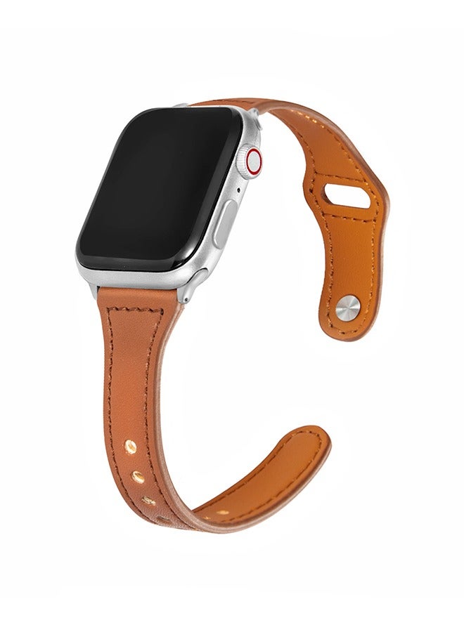 OLYSON Slim Leather Apple Watch Band, Compatible with Apple Watch Band 38mm 40mm 41mm 42mm Women and Men, Genuine Leather Wristband, Thin Replacement Strap for iWatch Series 10/9/8/7/6/5/4/3/2/1  Ultra2 SE - Image 1