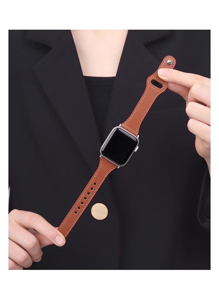 OLYSON Slim Leather Apple Watch Band, Compatible with Apple Watch Band 38mm 40mm 41mm 42mm Women and Men, Genuine Leather Wristband, Thin Replacement Strap for iWatch Series 10/9/8/7/6/5/4/3/2/1  Ultra2 SE - Image 2