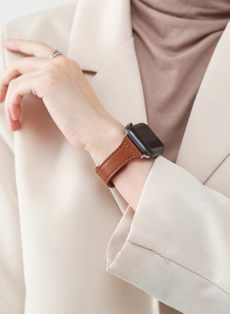 OLYSON Slim Leather Apple Watch Band, Compatible with Apple Watch Band 38mm 40mm 41mm 42mm Women and Men, Genuine Leather Wristband, Thin Replacement Strap for iWatch Series 10/9/8/7/6/5/4/3/2/1  Ultra2 SE - Image 5