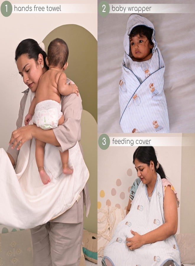 Cocoon Care Bamboo Muslin Cotton Premium 3-in-1 Baby Towel Wrap | Swaddle Wrap & Nursing Cover |3-Layer Ultra-Soft & Breathable Muslin | 35 x 35 Inch |Foxlet - Image 3