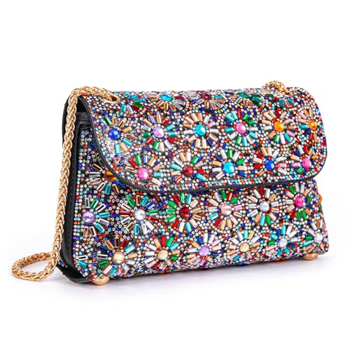 BBTT.ful Shoulder Bags Crossbody Bag Purses Handbags Crystals Rhinestone Evening Bag for Women Clutch Purse with Chain (black and colorful) - Image 1