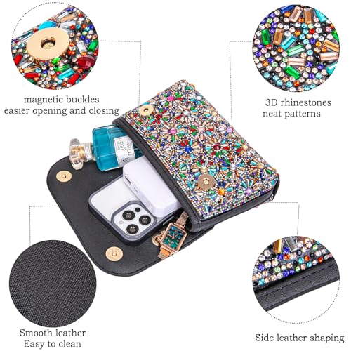 BBTT.ful Shoulder Bags Crossbody Bag Purses Handbags Crystals Rhinestone Evening Bag for Women Clutch Purse with Chain (black and colorful) - Image 5