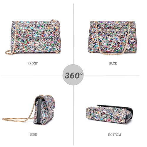 BBTT.ful Shoulder Bags Crossbody Bag Purses Handbags Crystals Rhinestone Evening Bag for Women Clutch Purse with Chain (black and colorful) - Image 3