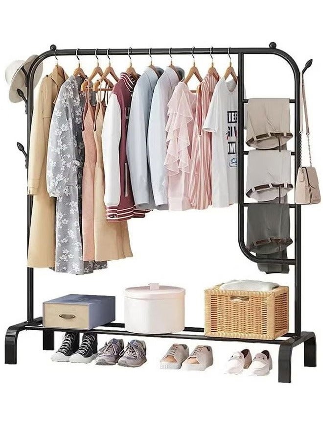 Simple Coat Rack Drying Rack Floor-to-Ceiling Indoor Folding Hanger Household Bedroom Clothes Storage Rod Rack, Black - Image 1