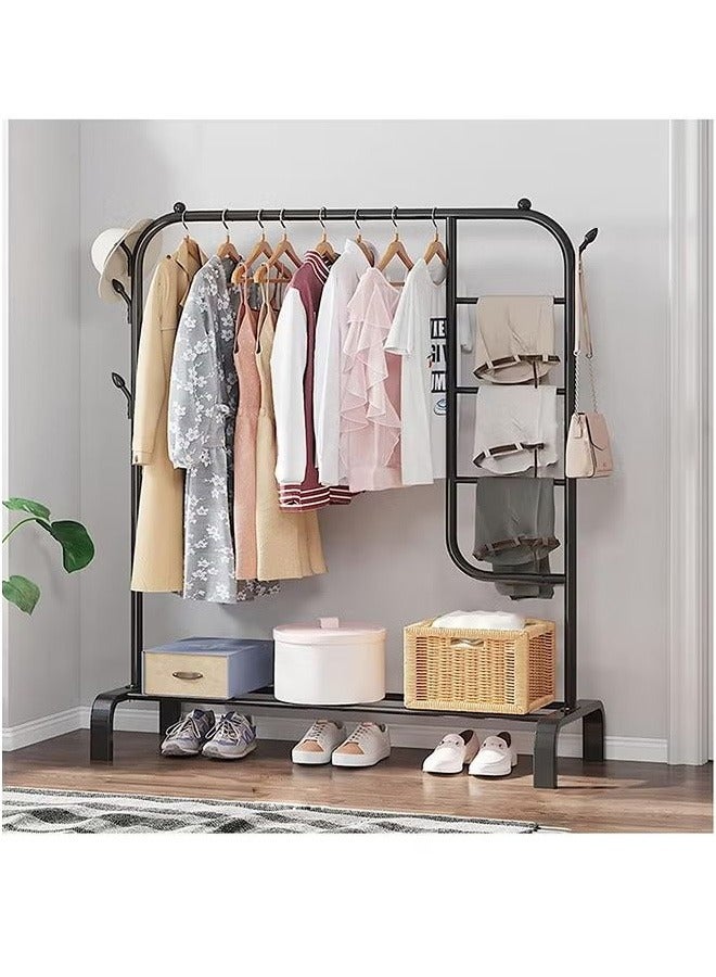 Simple Coat Rack Drying Rack Floor-to-Ceiling Indoor Folding Hanger Household Bedroom Clothes Storage Rod Rack, Black - Image 2