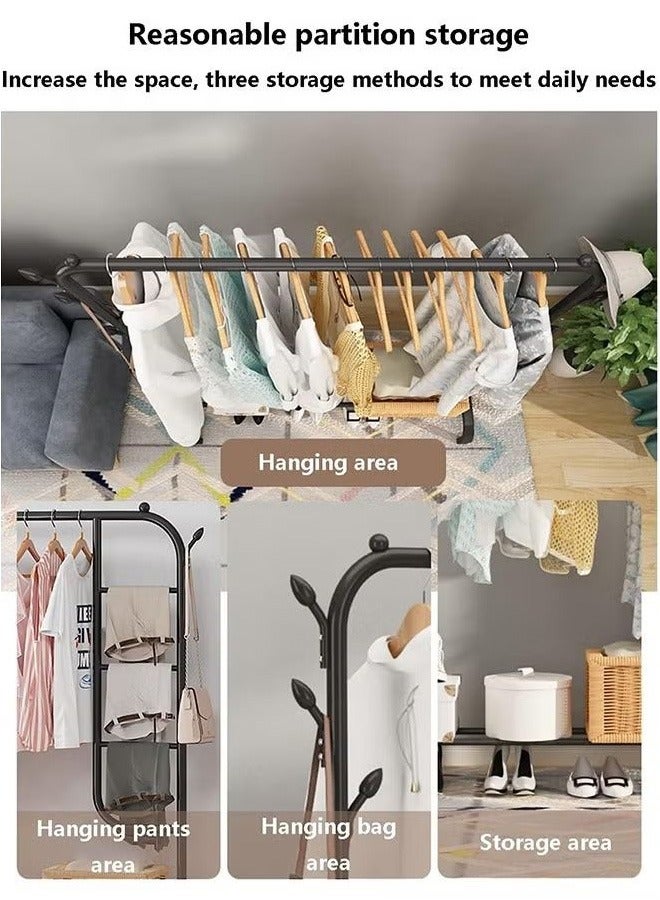 Simple Coat Rack Drying Rack Floor-to-Ceiling Indoor Folding Hanger Household Bedroom Clothes Storage Rod Rack, Black - Image 3