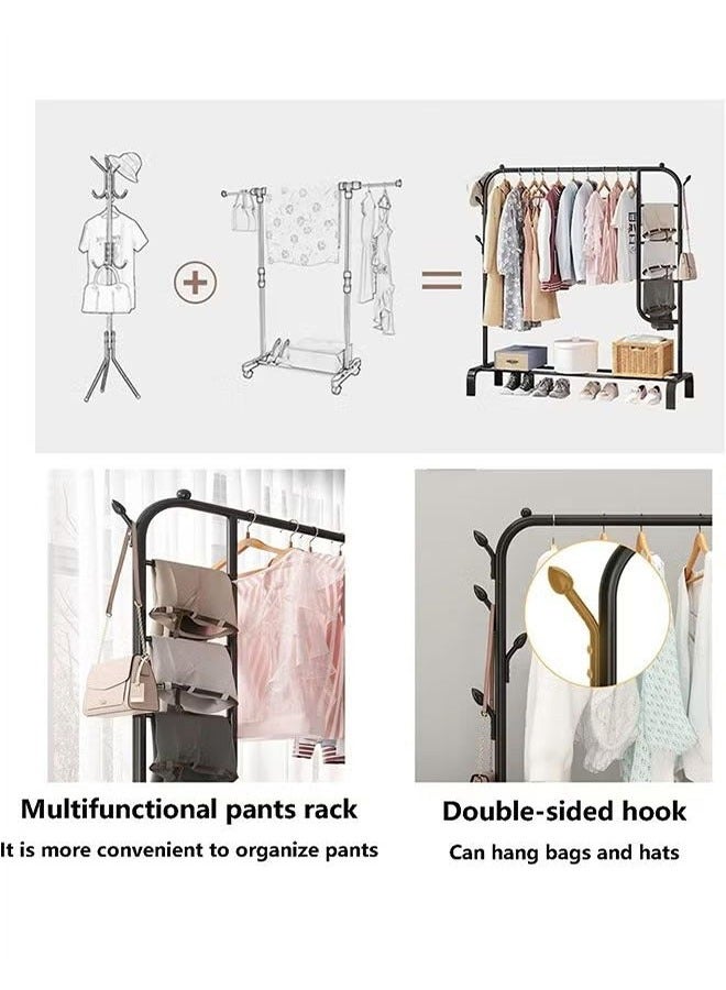 Simple Coat Rack Drying Rack Floor-to-Ceiling Indoor Folding Hanger Household Bedroom Clothes Storage Rod Rack, Black - Image 4