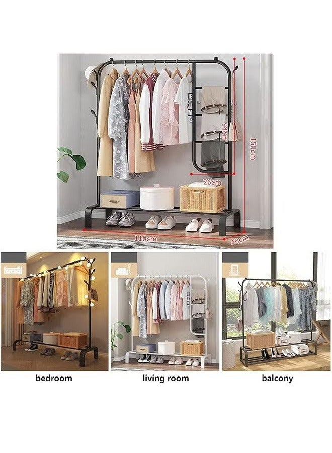 Simple Coat Rack Drying Rack Floor-to-Ceiling Indoor Folding Hanger Household Bedroom Clothes Storage Rod Rack, Black - Image 5
