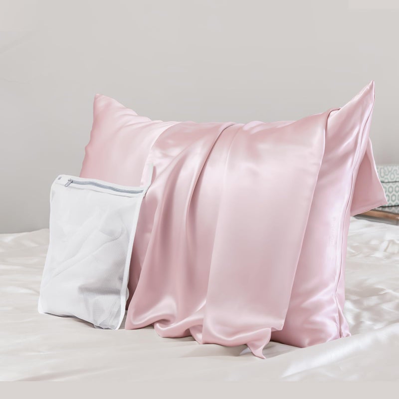PROMEED PROMEED 23 Momme Grade 6A+ Pink Silk Pillowcase with Zipper  Premium Mulberry Silk Pillow Cases for Women Hair  Natural Silk Anti Acne Pillowcase (Queen 20""x30""  Pink) - Image 1