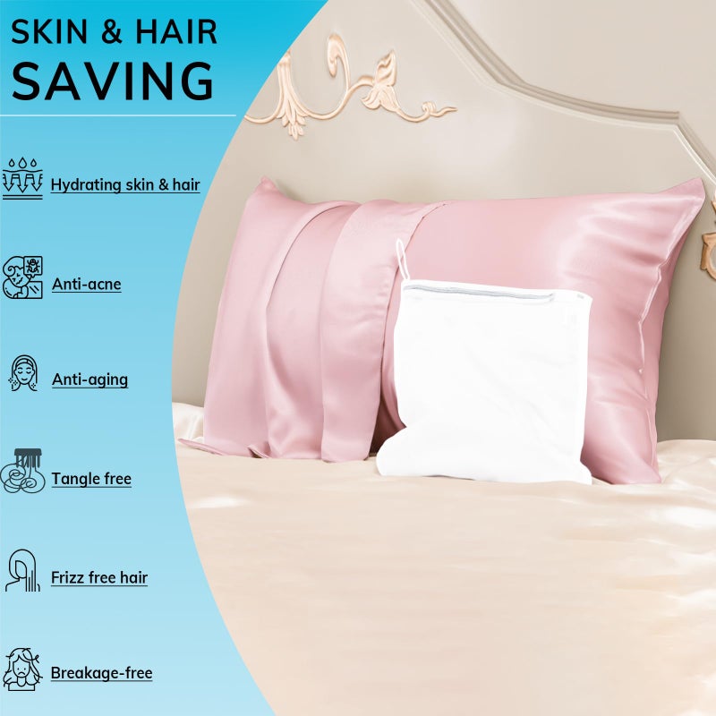 PROMEED PROMEED 23 Momme Grade 6A+ Pink Silk Pillowcase with Zipper  Premium Mulberry Silk Pillow Cases for Women Hair  Natural Silk Anti Acne Pillowcase (Queen 20""x30""  Pink) - Image 3
