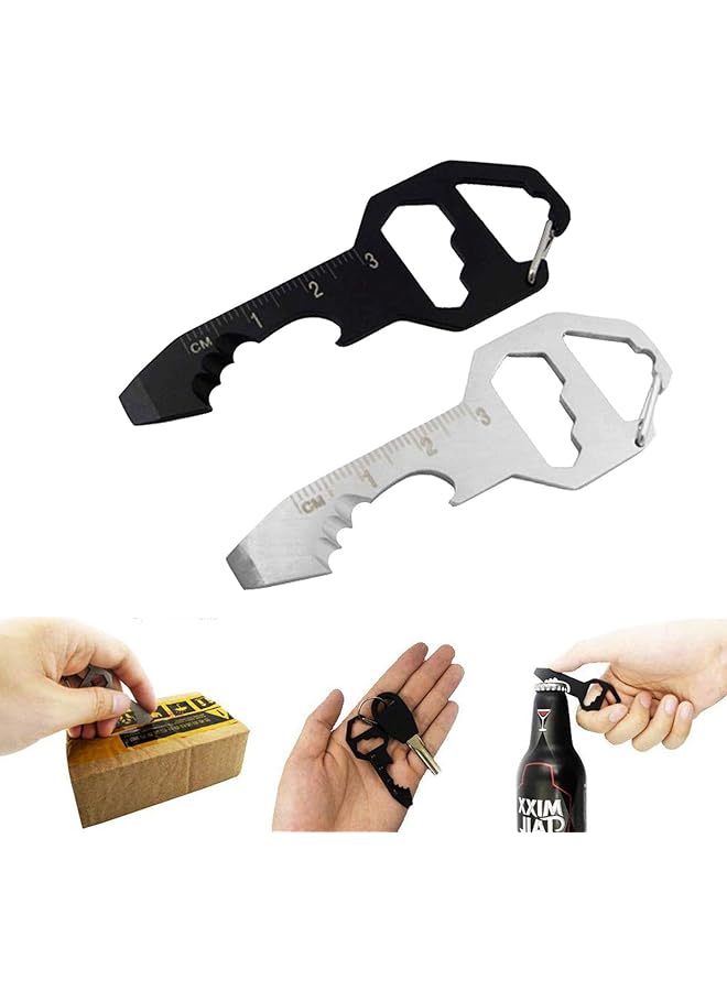 Keychain Bottle Opener Multi Tool 100% Stainless Steel Edc Gadget 6 Tools In 1 [Bottle Opener Wrench Screw Driver Measuring Ruler Cutter Etc.] Universal Everyday Carry Pocket And Backpack Tool  - Image 1