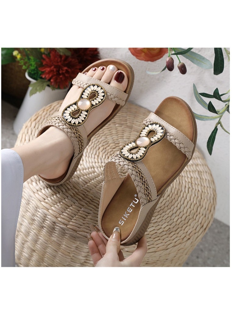 NIBEMINENT Women Orthopedic Low Heels Sandals Open Toe 3CM Wedges Shoe Outside Shallow Sandals Retro  - Image 2
