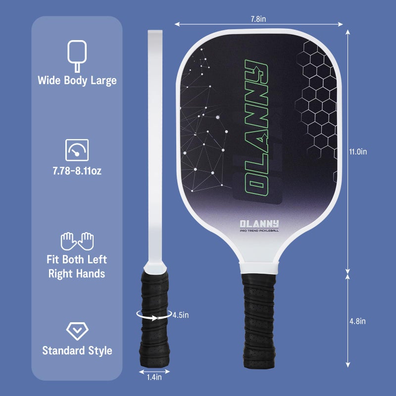 OLANNY Pickleball Paddles - Premium Rackets Face & Polymer Honeycomb Core Includes 4 Pickleball Paddles+ 2 Indoor Balls+ 2 Outdoor Balls+ 1 Portable Carry Bag - Image 5