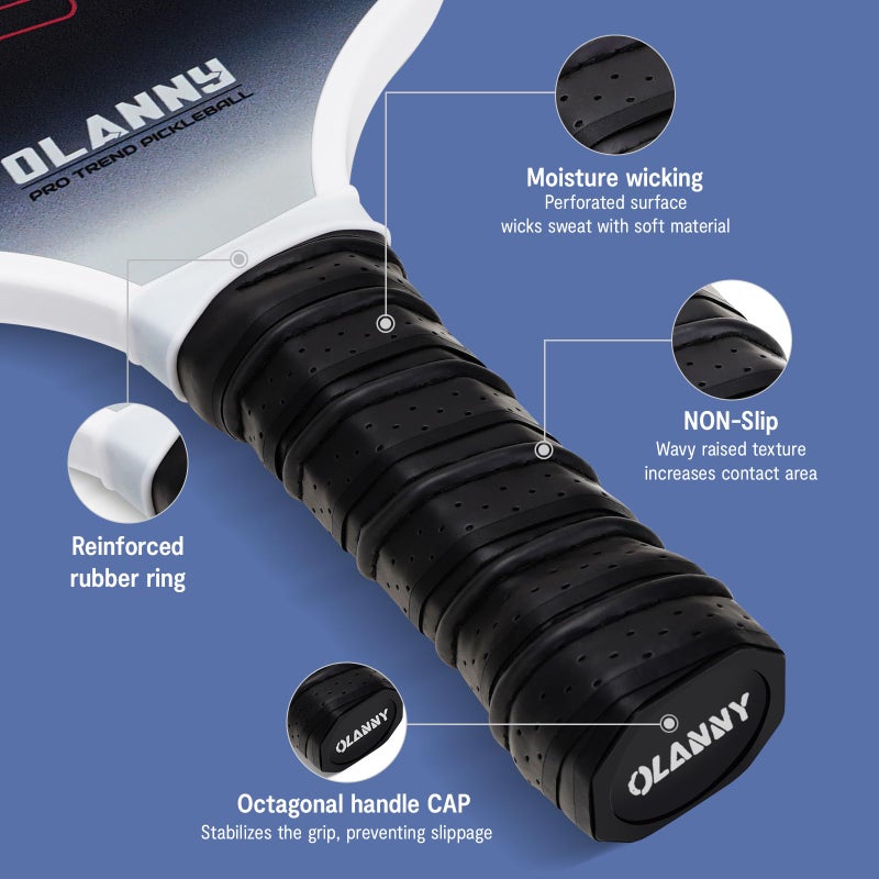 OLANNY Pickleball Paddles - Premium Rackets Face & Polymer Honeycomb Core Includes 4 Pickleball Paddles+ 2 Indoor Balls+ 2 Outdoor Balls+ 1 Portable Carry Bag - Image 3