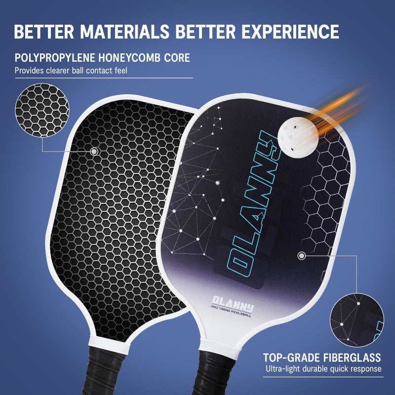 OLANNY Pickleball Paddles - Premium Rackets Face & Polymer Honeycomb Core Includes 4 Pickleball Paddles+ 2 Indoor Balls+ 2 Outdoor Balls+ 1 Portable Carry Bag - Image 2