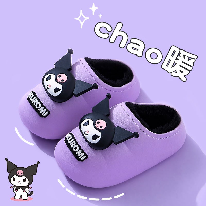 Sanrio Winter Kidsren'S Cotton Slippers For Boys And Girls Waterproof And Warm Kuromi Non-Slip Fleece-Lined Baby Bag Heel Cotton Slippers - Image 5