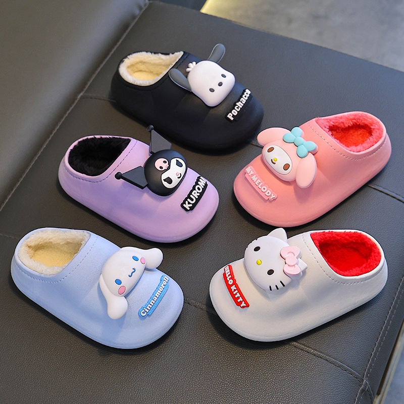 Sanrio Winter Kidsren'S Cotton Slippers For Boys And Girls Waterproof And Warm Kuromi Non-Slip Fleece-Lined Baby Bag Heel Cotton Slippers - Image 4