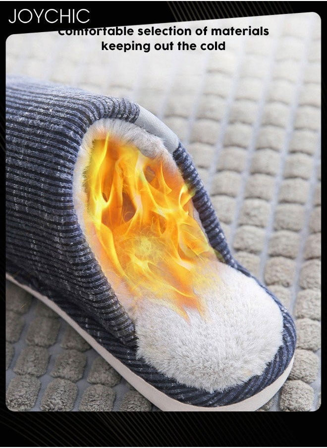 Joychic - Men's Autumn and Winter Cotton Breathable Home Indoor Slippers Soft Sole Thickened Plush Warm Bedroom Slippers Dark Blue - Image 1