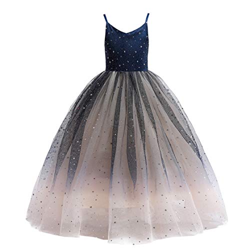 Glamulice Champagne Flower Girls Dresses Wedding Bridesmaid Princess Spaghetti Strap Sparkle Tulle Ombre Dress Birthday Party Pageant Dance Ballgown Navy Blue Girl Fancy Holiday Formal Maxi Gown 11 12 - Image 2