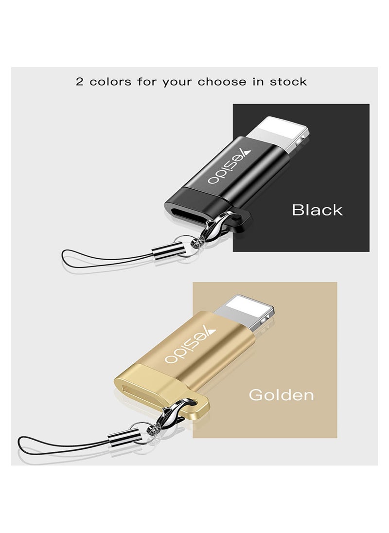 Yesido - GS05 Connector Adapter Micro To Lightning Aluminum Alloy TPE Anti-lost Lanyard Mini OTG Adapter Charging Transmission Black - Image 1