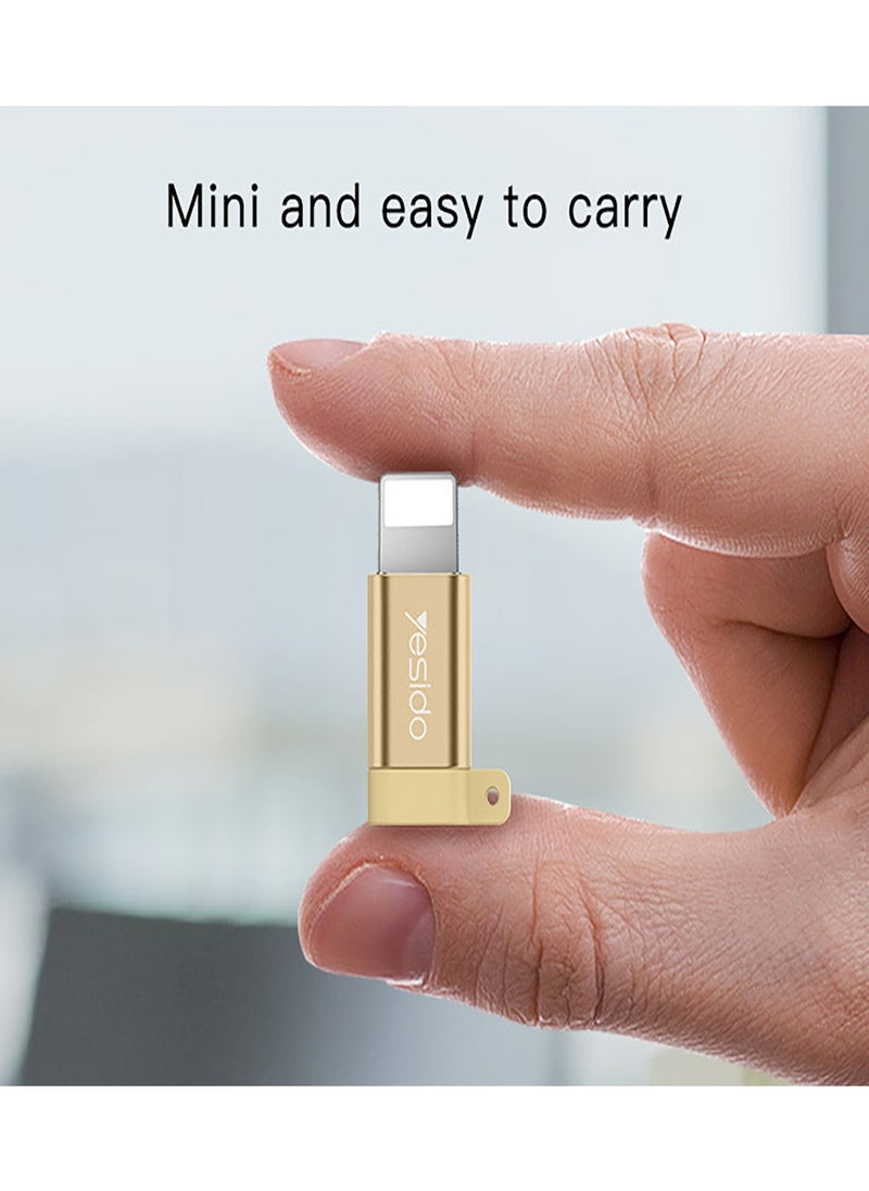 Yesido - GS05 Connector Adapter Micro To Lightning Aluminum Alloy TPE Anti-lost Lanyard Mini OTG Adapter Charging Transmission Black - Image 1