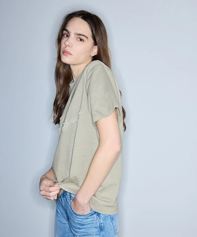 Ipekyol  T-Shirt with Faux Pearl Embellishments for Women | Best Price UAE