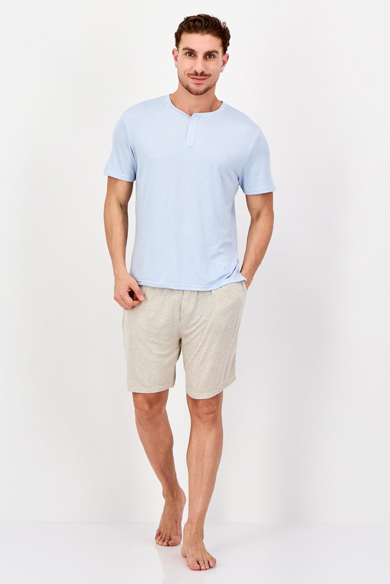 Frye Men Henley Neck Short Sleeve Plain T-shirt, Blue - Image 2