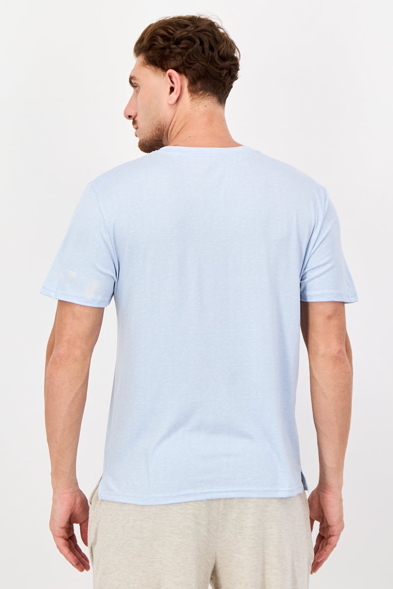 Frye Men Henley Neck Short Sleeve Plain T-shirt, Blue - Image 4