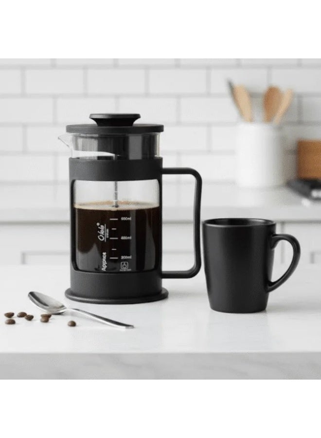 Premium Glass French Press Coffee Maker – 600ml Heat-Resistant Borosilicate Coffee Press with Stainless Steel Plunger & Fine Mesh Filter Black - Image 2