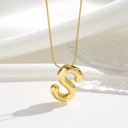 MEENAZ Anti Tarnish 'S' Letter Initial Gold Pendant for Women Stainless Steel Jewellery Alphabet Necklace Bubble Alphabet Chain for Women Girls Waterproof Balloon Necklace for Women Necklace for Girls - Image 3