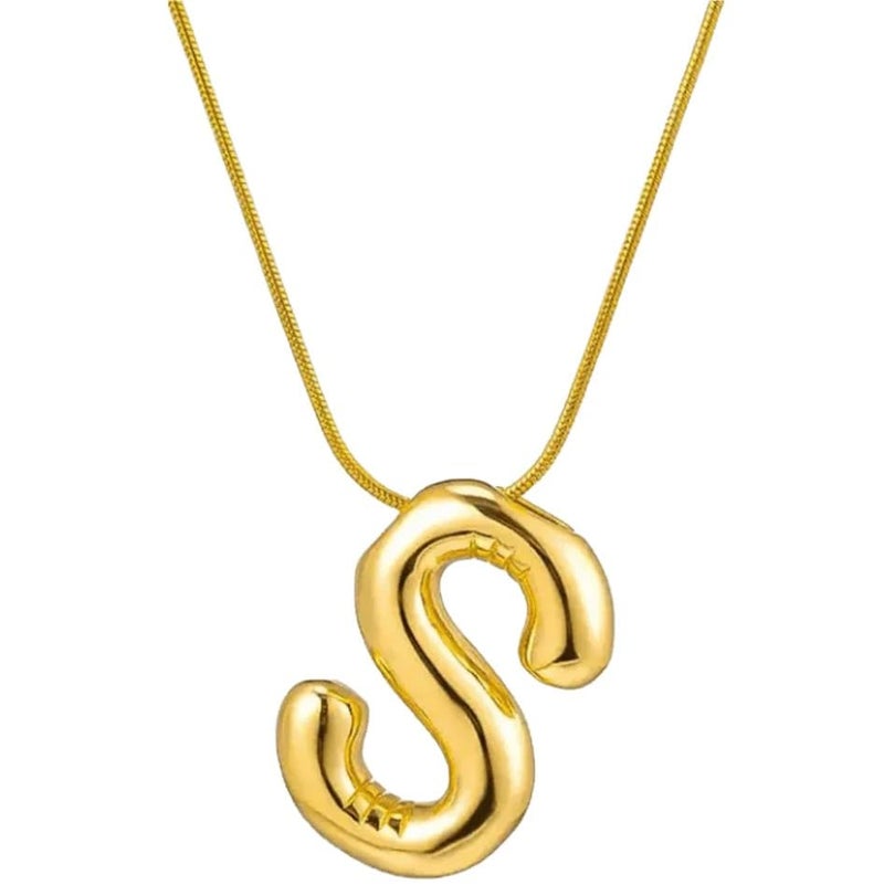 MEENAZ Anti Tarnish 'S' Letter Initial Gold Pendant for Women Stainless Steel Jewellery Alphabet Necklace Bubble Alphabet Chain for Women Girls Waterproof Balloon Necklace for Women Necklace for Girls - Image 1