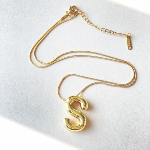 MEENAZ Anti Tarnish 'S' Letter Initial Gold Pendant for Women Stainless Steel Jewellery Alphabet Necklace Bubble Alphabet Chain for Women Girls Waterproof Balloon Necklace for Women Necklace for Girls - Image 4