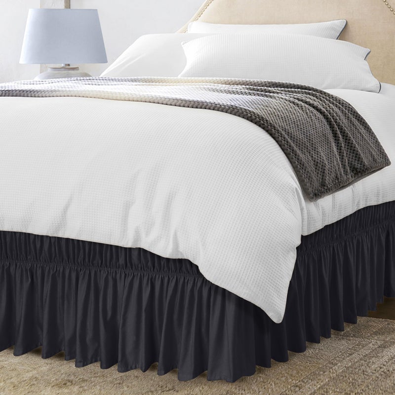 Utopia Bedding Twin Elastic Bed Ruffle Easy Wrap Around Ruffle Microfiber Bed Skirt with Adjustable Elastic Belt 16 Inch Tailored Drop Hotel Quality Bedskirt Fade Resistant Twin Black