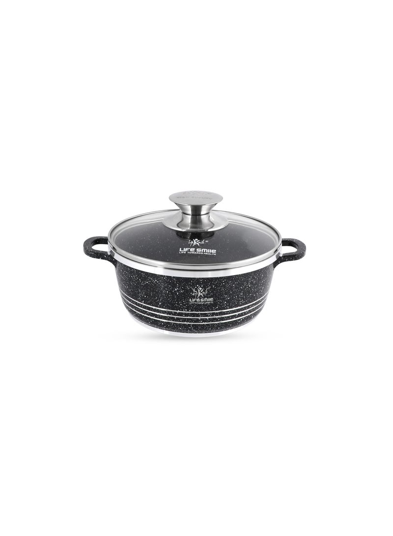 Life Smile 16cm (1.5 Liter) LIFE SMILE Non-Stick Cooking Pot | Aluminum Soup Pot With Glass Lid | 100% PFOA Free, Fixed Handle | Multi Layer Non-Stick Granite Coating | Oven safe Cookwares - Image 1